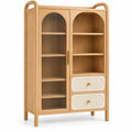 Vitrine beige et crème à porte cintrée, niches et deux tiroirs striés