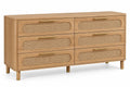 Commode beige à six tiroirs tressés et poignées allongées