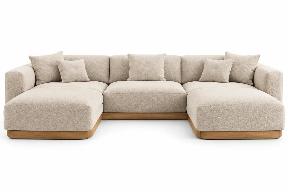 Canapé panoramique beige en U avec deux méridiennes