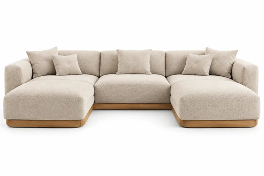 Canapé panoramique beige en U avec deux méridiennes