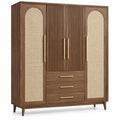 Armoire marron à panneaux latéraux tressés et trois tiroirs centraux