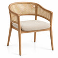 Chaise beige à dossier courbé tressé et coussin d'assise clair