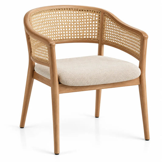 Chaise beige à dossier courbé tressé et coussin d'assise clair